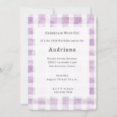 Purple White Plaid Stripes Birthday 招待状 (正面)
