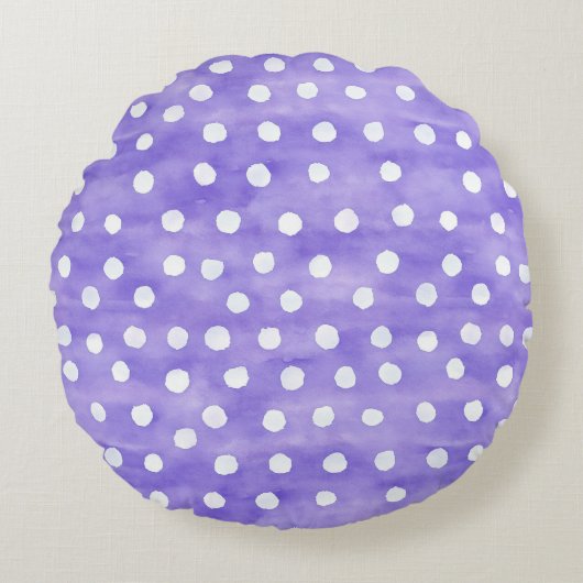 Purple White Polka Dots ラウンドクッション (正面)