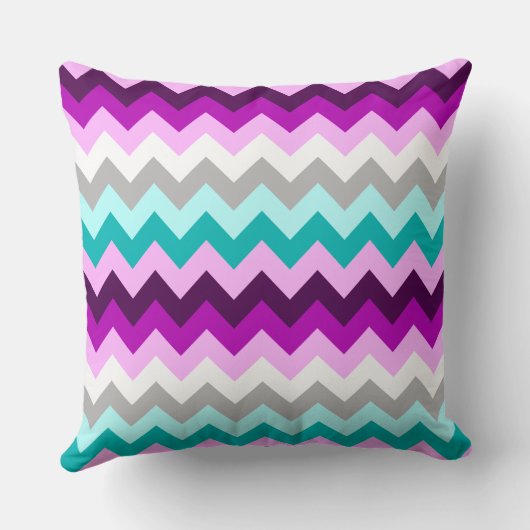 Purple White Teal Chevrons Big Throw Pillow クッション (裏面)