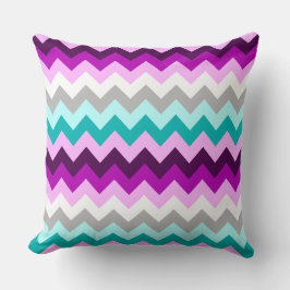 Purple White Teal Chevrons Big Throw Pillow クッション