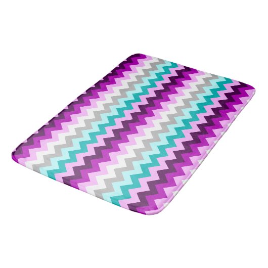 Purple White Teal Chevrons Large Bath Mat バスマット (アングル)