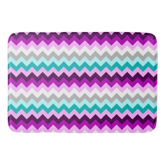 Purple White Teal Chevrons Large Bath Mat バスマット (正面)