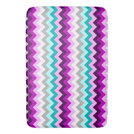 Purple White Teal Chevrons Large Bath Mat バスマット (正面縦)