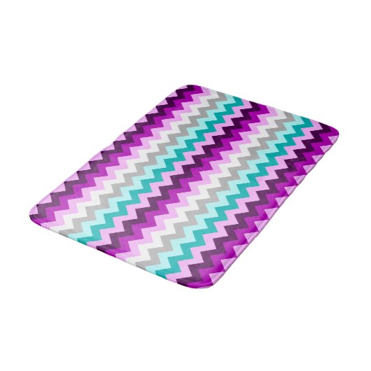 Purple White Teal Chevrons Medium Bath Mat バスマット (アングル)