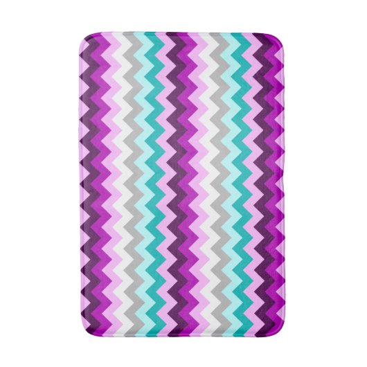Purple White Teal Chevrons Medium Bath Mat バスマット (正面縦)