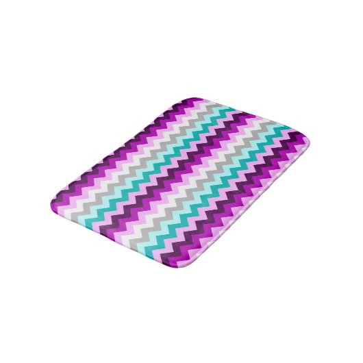 Purple White Teal Chevrons Small Bath Mat バスマット (アングル)