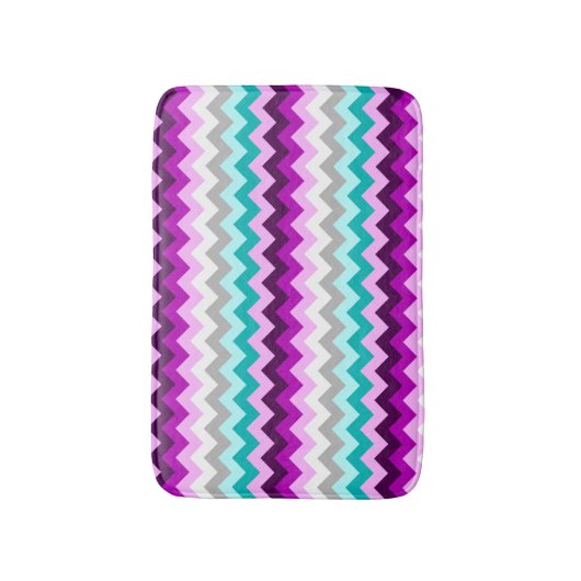 Purple White Teal Chevrons Small Bath Mat バスマット (正面縦)