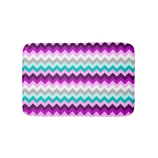 Purple White Teal Chevrons Small Bath Mat バスマット (正面)