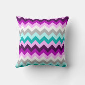 Purple White Teal Chevrons Throw Pillow クッション (裏面)