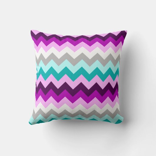 Purple White Teal Chevrons Throw Pillow クッション (裏面)