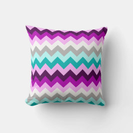 Purple White Teal Chevrons Throw Pillow クッション