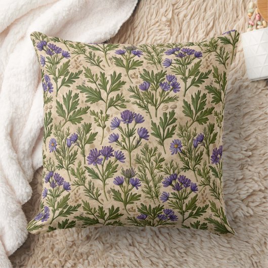Purple Wild Asters Botanical クッション (ブランケット)