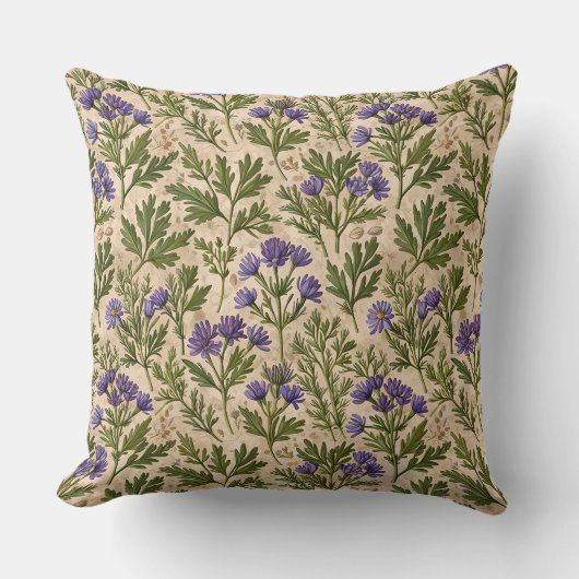 Purple Wild Asters Botanical クッション (正面)