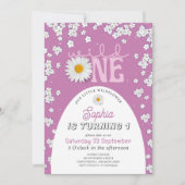 Purple Wild One Daisy 1st Birthday Invitation 招待状 (正面)