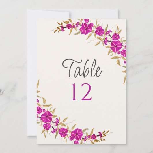 Purple Wild Trumpet Flower Wedding Table Number 招待状 (正面)