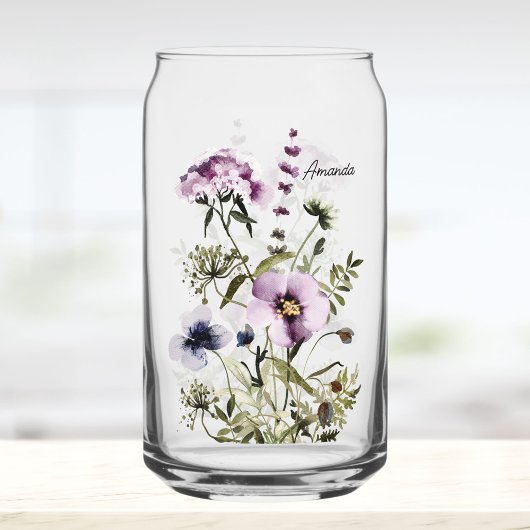 Purple Wildflower Bouquet Watercolor Floral ガラス缶