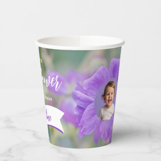Purple Wildflower Custom Photo Template Birthday 紙コップ (左)