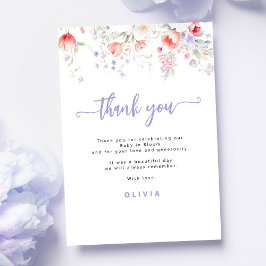 Purple wildflower floral baby in bloom shower サンキューカード