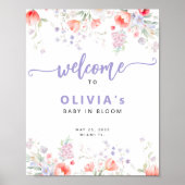 Purple wildflower floral Baby in Bloom welcome ポスター (正面)