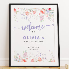Purple wildflower floral Baby in Bloom welcome ポスター