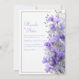 Purple Wildflower Romantic Gold Line Frame Wedding 招待状