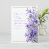 Purple Wildflower Romantic Gold Line Frame Wedding 招待状 (スタンド正面)