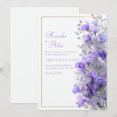 Purple Wildflower Romantic Gold Line Frame Wedding 招待状 (正面/裏面)
