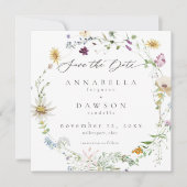 Purple Wildflower Watercolor Minimal Wedding Photo セーブザデート (正面)
