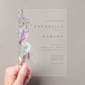 Purple Wildflower Watercolor Minimalist Wedding アクリル招待状 (インサイチュ (ポータブル))