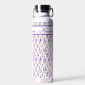 Purple Wildflower Watercolor Monogram Name ウォーターボトル (背面)