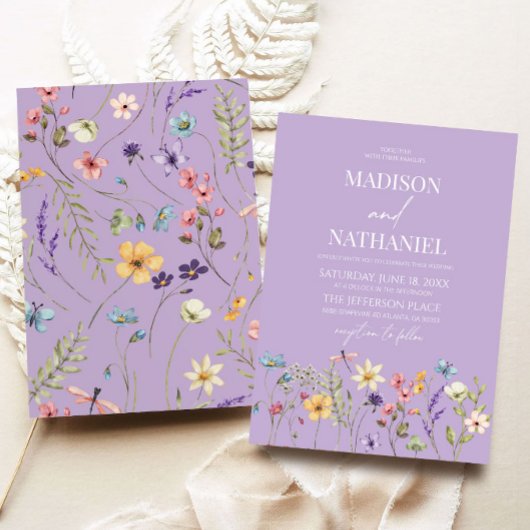 Purple Wildflower Wild Flower Floral Wedding 招待状