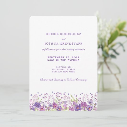 Purple Wildflowers Wedding Invitation 招待状 (スタンド正面)