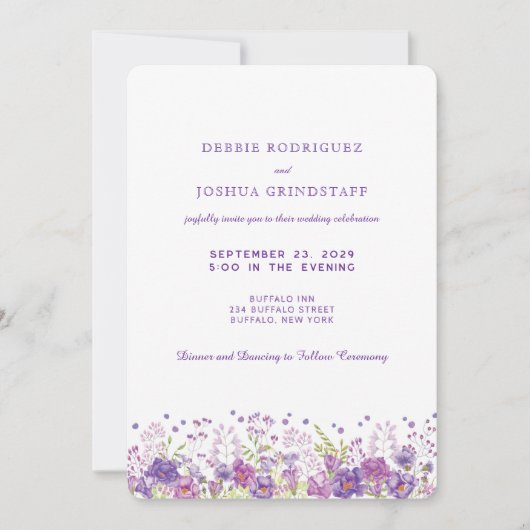 Purple Wildflowers Wedding Invitation 招待状 (正面)