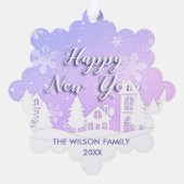Purple Winter Wonderland White Snowy House Holiday オーナメントカード (裏面)