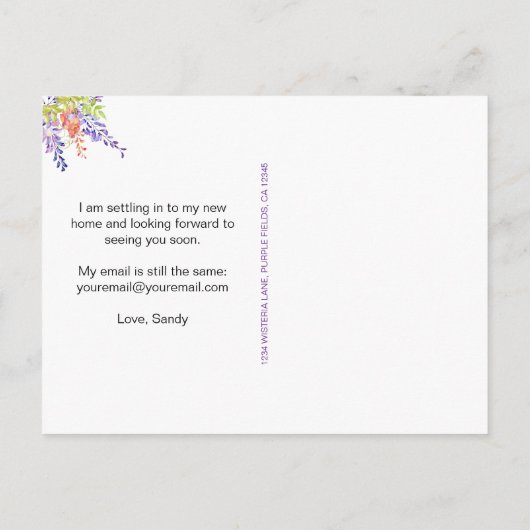 Purple Wisteriaフローラの新住所のお知らせ 案内ポストカード (裏面)