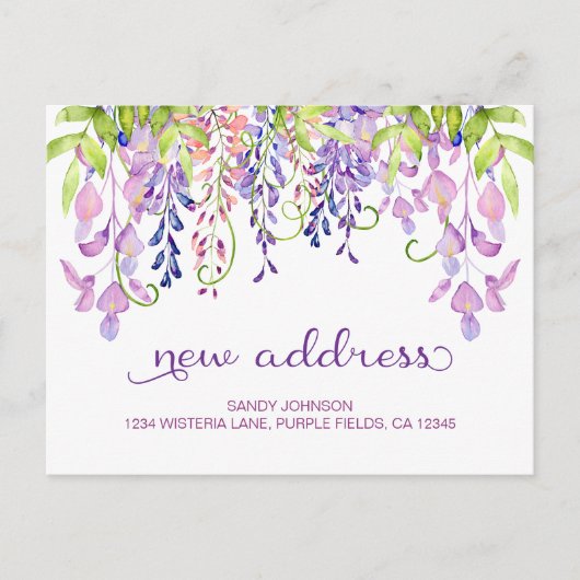 Purple Wisteriaフローラの新住所のお知らせ 案内ポストカード (正面)
