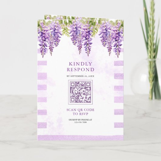Purple Wisteria Floral Tree QR Code Wedding 招待状 (裏面)