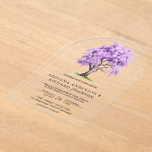 Purple Wisteria Floral Tree Wedding アクリル招待状 (レイダウン)