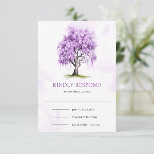 Purple Wisteria Floral Tree Wedding  出欠カード (スタンド正面)