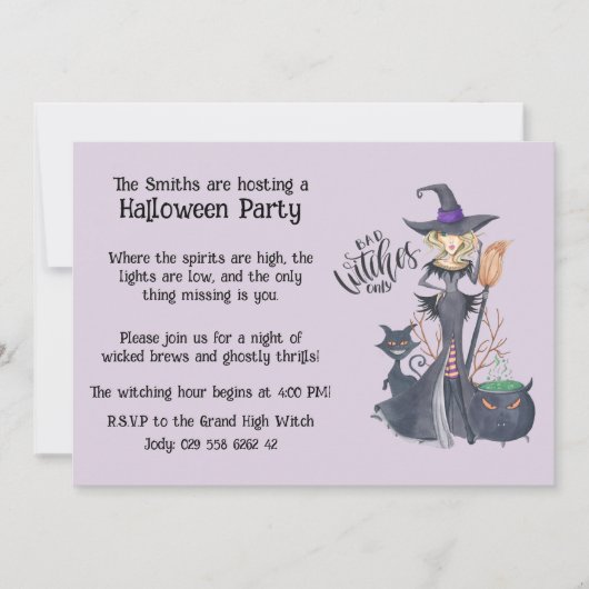 Purple Witch Hat Halloween Spooky Magical Party 招待状 (正面)