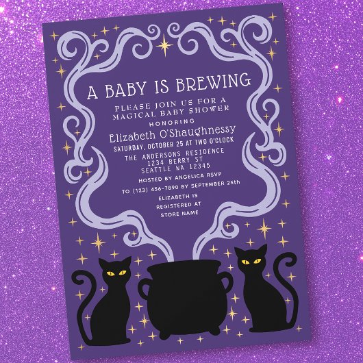 Purple Witchy Baby is Brewing Baby Shower  招待状