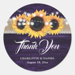 Purple Wood Burlap Lace Sunflower Wedding ラウンドシール