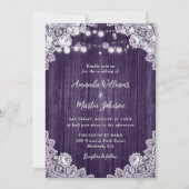 Purple Wood Floral Lace Romantic Rustic Wedding 招待状 (正面)