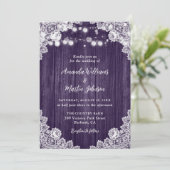 Purple Wood Floral Lace Romantic Rustic Wedding 招待状 (スタンド正面)