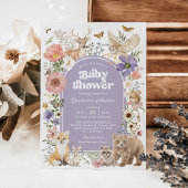 Purple Woodland Animals Wildflower Baby Shower 招待状