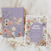 Purple Woodland Animals Wildflower Baby Shower 招待状