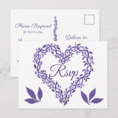 Purple Woodsy結婚のUltra Violet RSVPハート インビテーションポストカード (正面/裏面)