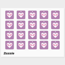 Purple XOXO Heart Valentine's Day Sticker スクエアシール