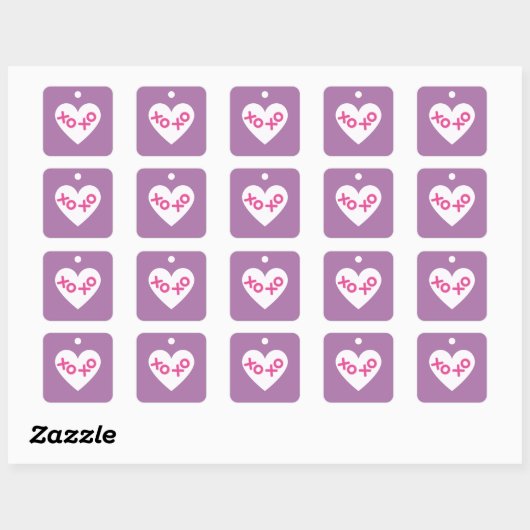 Purple XOXO Heart Valentine's Day Sticker スクエアシール (シート)