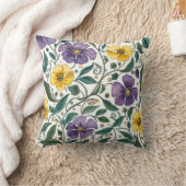 Purple Yellow Flowers Pattern, Modern,Elegant クッション (ブランケット)
